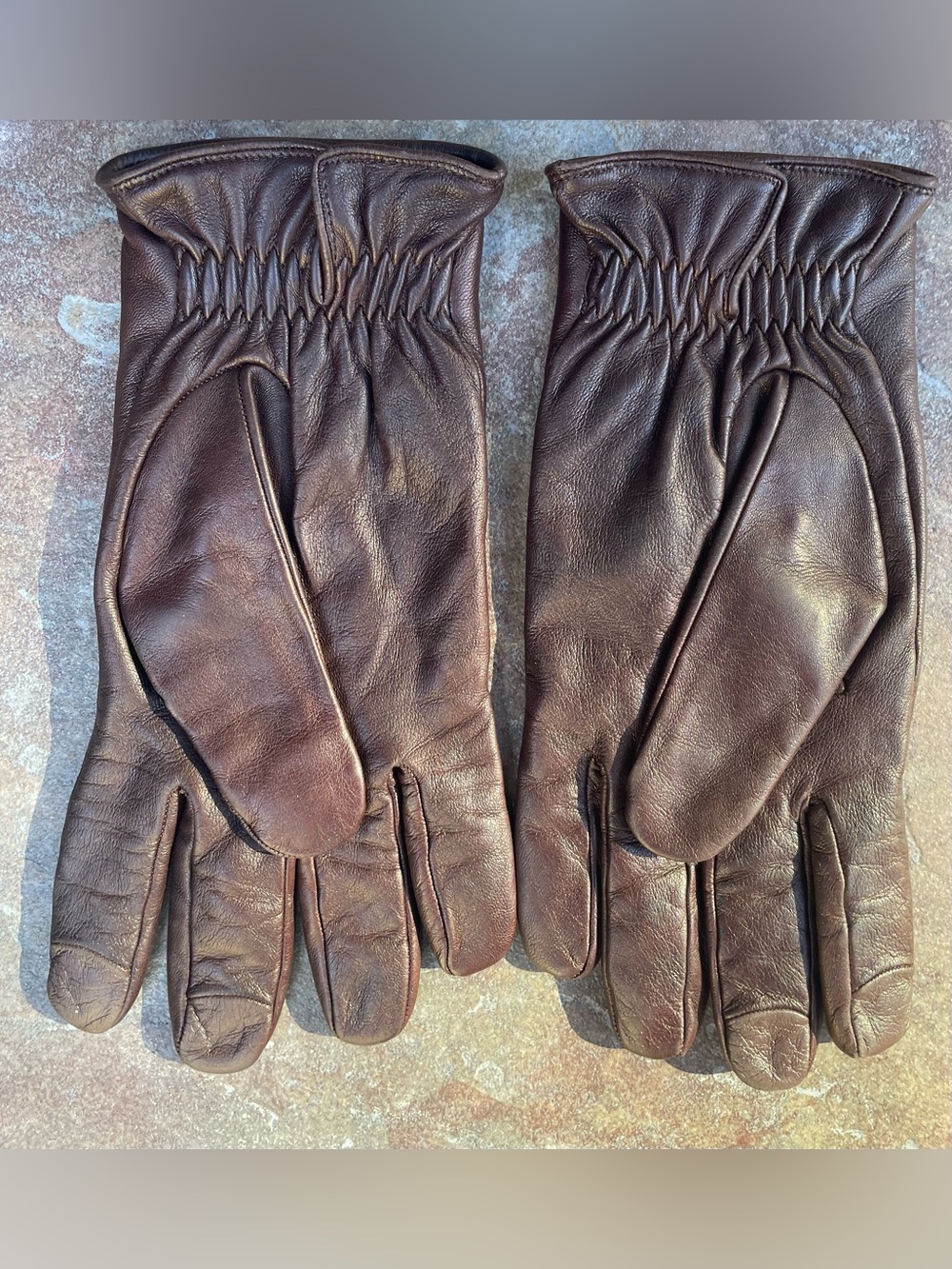COACH Men's Maple Brown Leather Gloves with wrist COACH Logo - Size Large - Picture 4 of 6